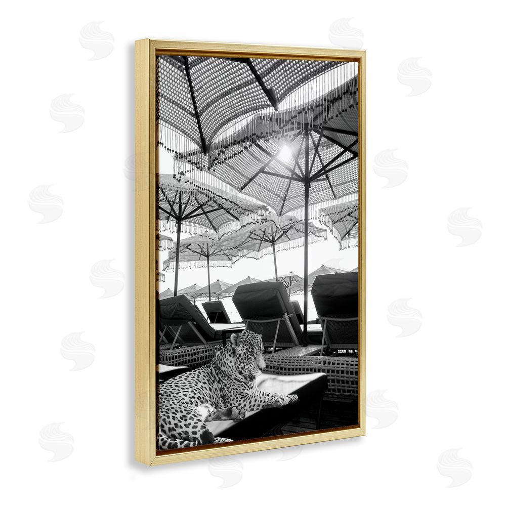 Grotto Studios Leopard On Tropical Vacation Gold Floating Frame Canvas Wall Art Print