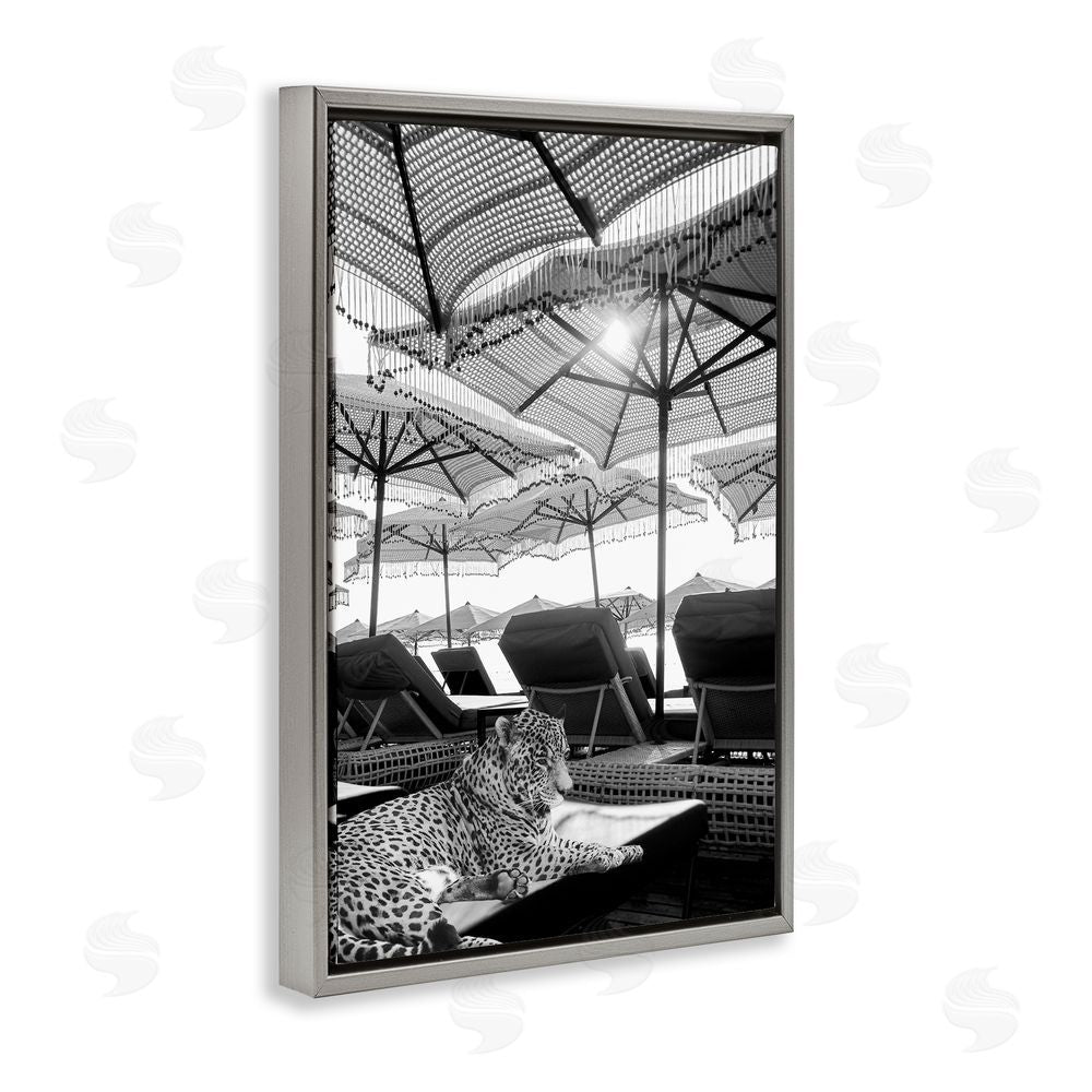 Grotto Studios Leopard On Tropical Vacation Gray Floating Frame Canvas Wall Art Print