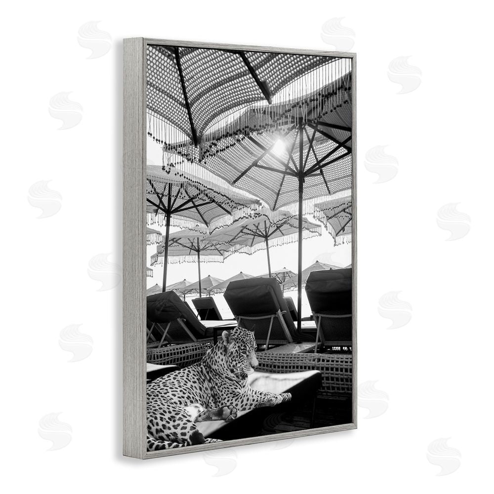 Grotto Studios Leopard On Tropical Vacation Gray Framed Giclee Wall Art Print