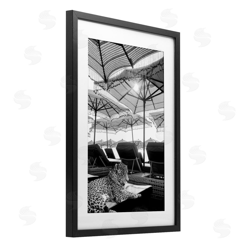 Grotto Studios Leopard On Tropical Vacation Black Framed Print Under Glass Wall Art