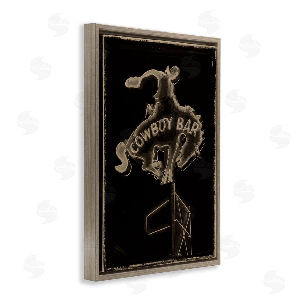 Grotto Studios Cowboy Bar on Black Brown Floating Frame Canvas Wall Art Print