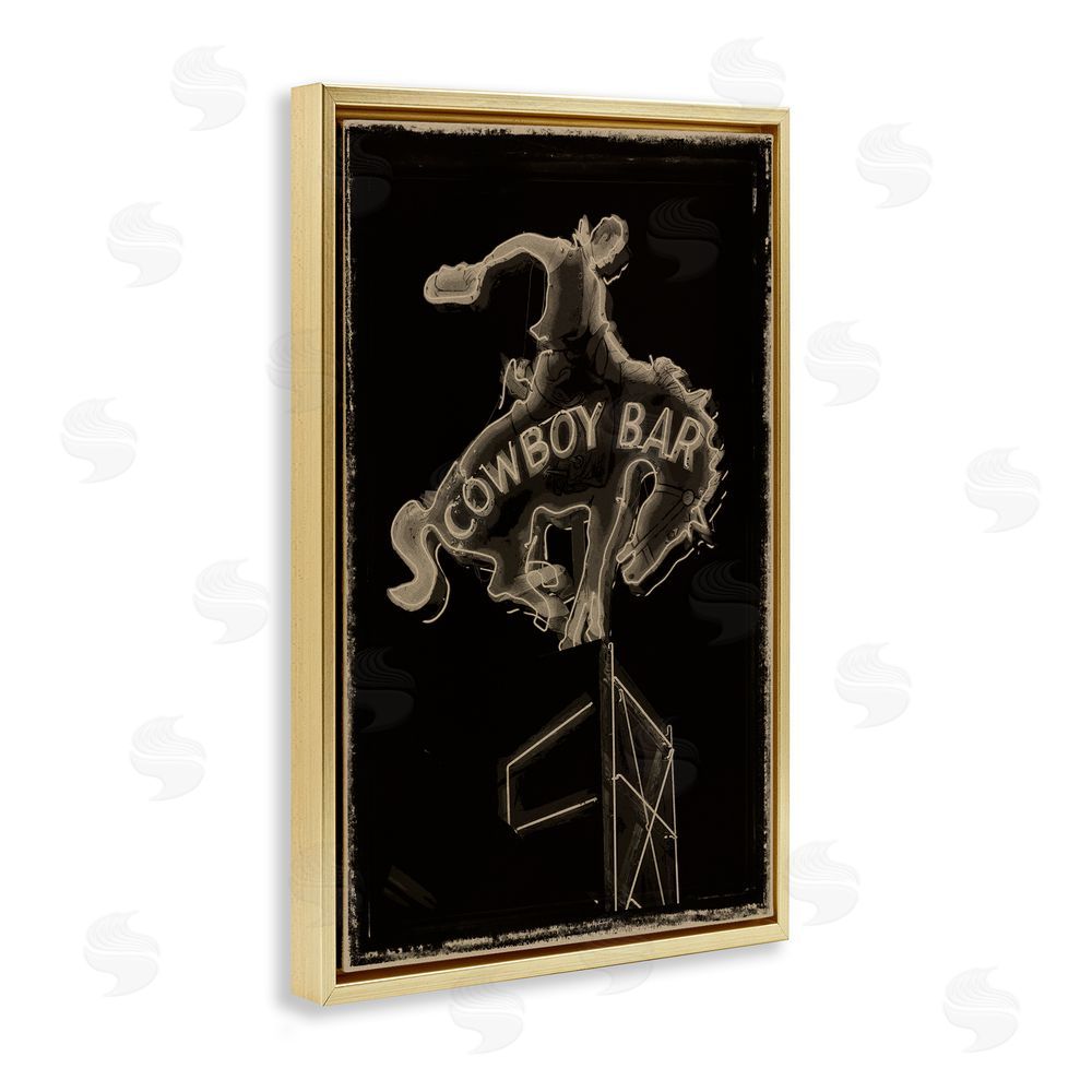Grotto Studios Cowboy Bar on Black Gold Floating Frame Canvas Wall Art Print
