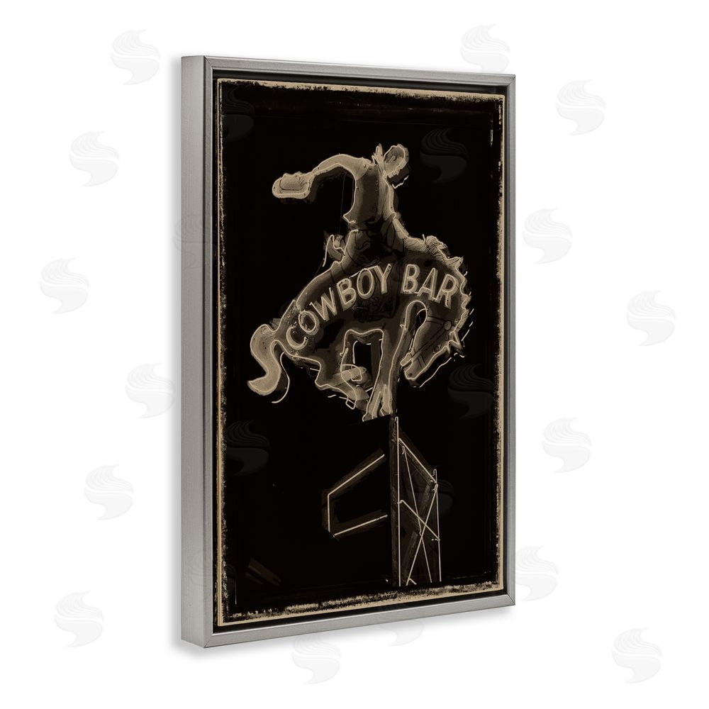 Grotto Studios Cowboy Bar on Black Gray Floating Frame Canvas Wall Art Print