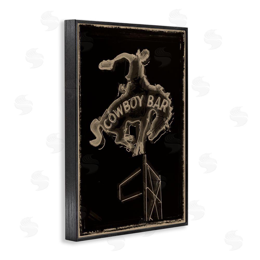 Grotto Studios Cowboy Bar on Black Black Framed Giclee Wall Art Print