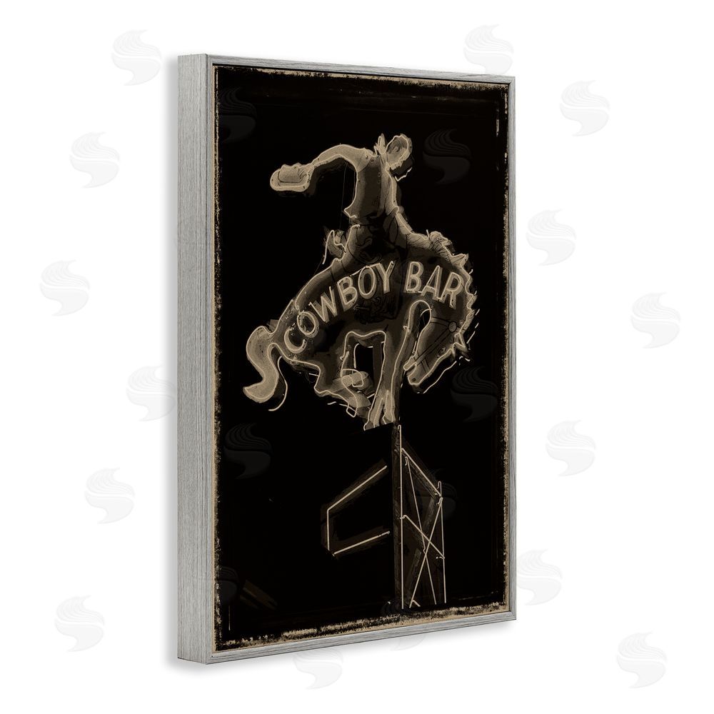 Grotto Studios Cowboy Bar on Black Gray Framed Giclee Wall Art Print