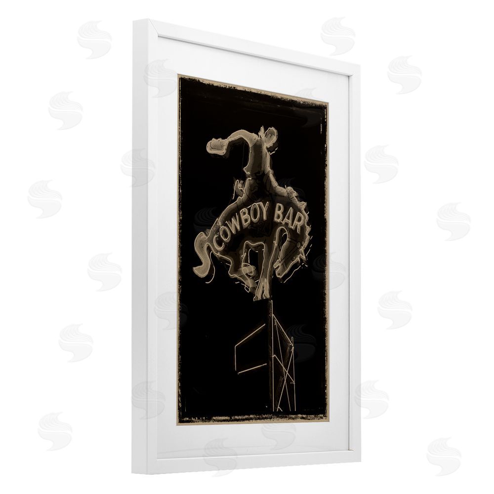 Grotto Studios Cowboy Bar on Black White Framed Print Under Glass Wall Art