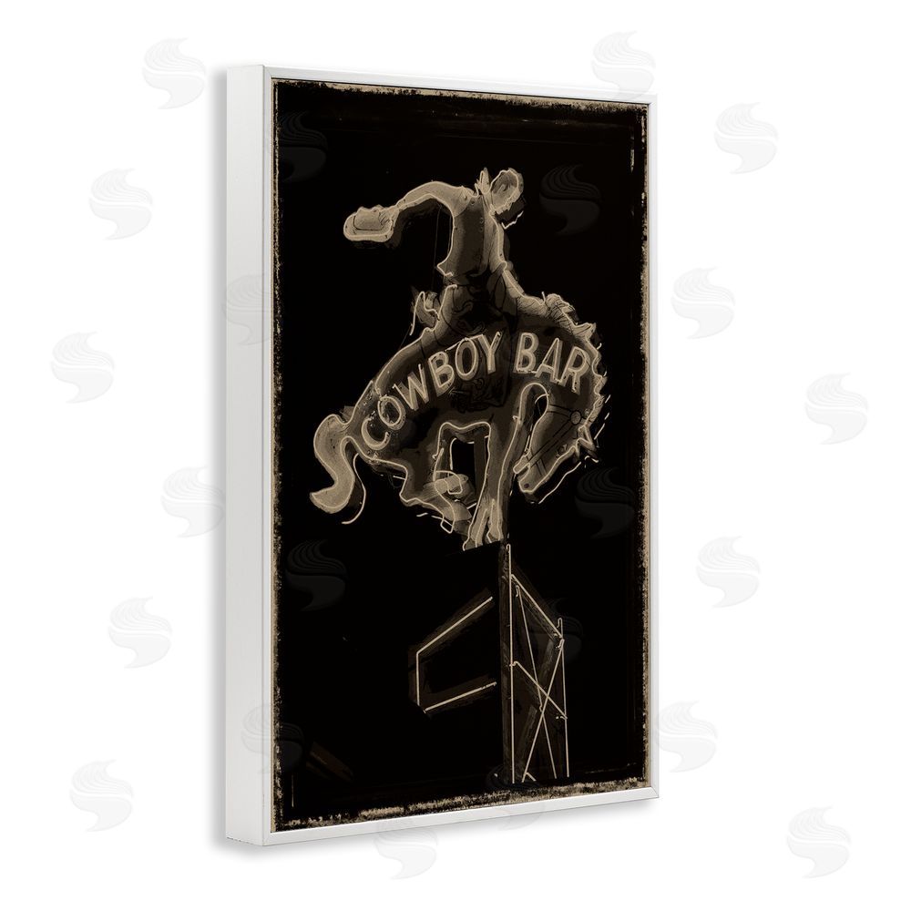 Grotto Studios Cowboy Bar on Black White Framed Giclee Wall Art Print