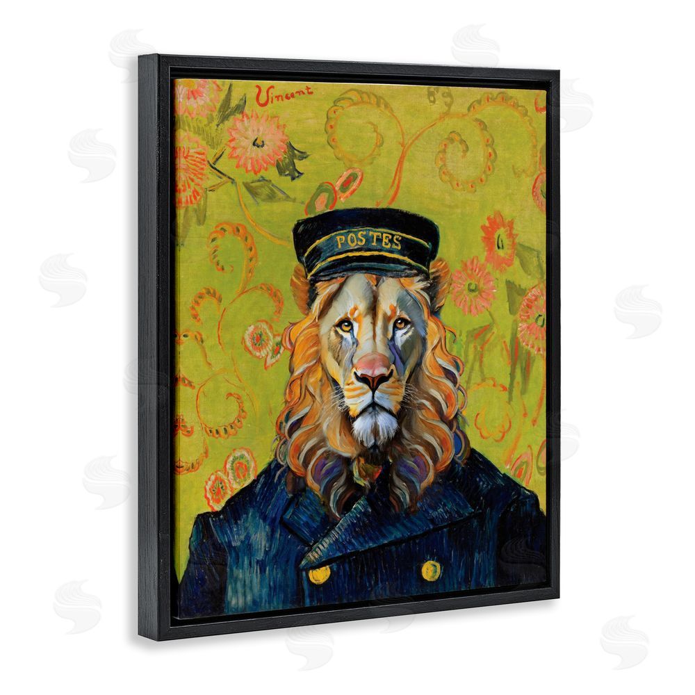 Grotto Studios French Lion Postmaster Black Floating Frame Canvas Wall Art Print