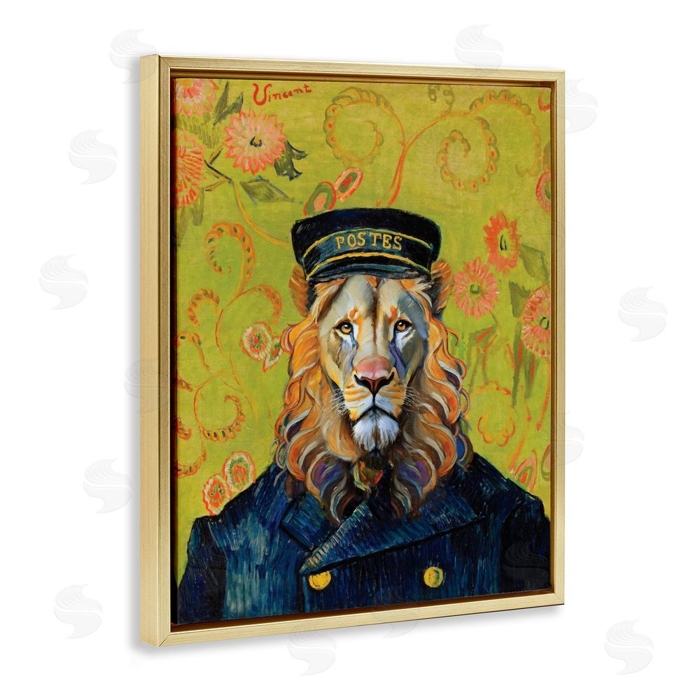 Grotto Studios French Lion Postmaster Gold Floating Frame Canvas Wall Art Print