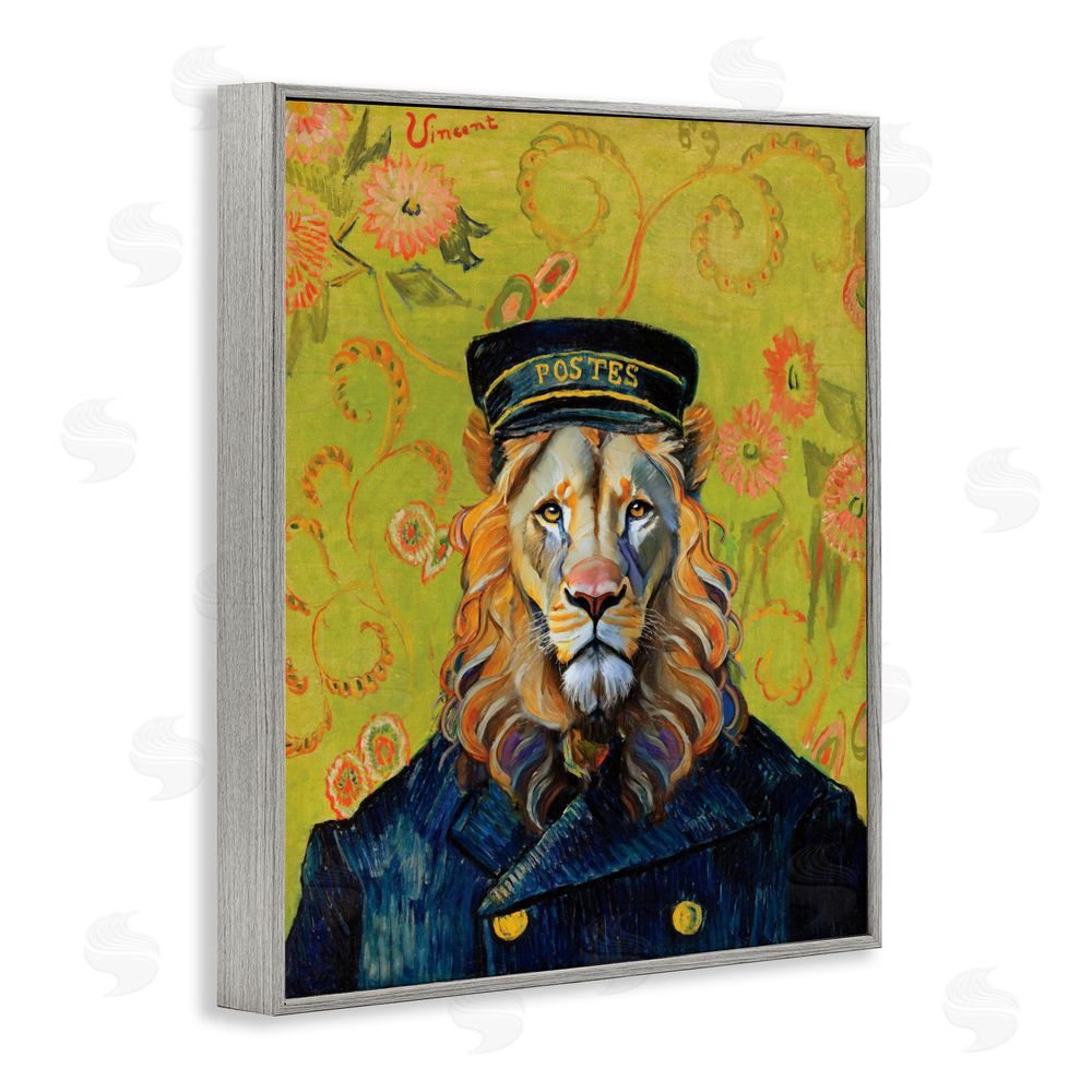 Grotto Studios French Lion Postmaster Gray Framed Giclee Wall Art Print