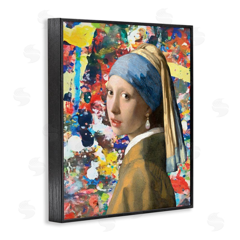 Grotto Studios Modern Splatter Iconic Pearl Earring Black Framed Giclee Wall Art Print