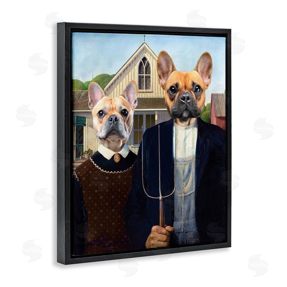 Grotto Studios French Bulldogs Iconic Farmers Black Floating Frame Canvas Wall Art Print