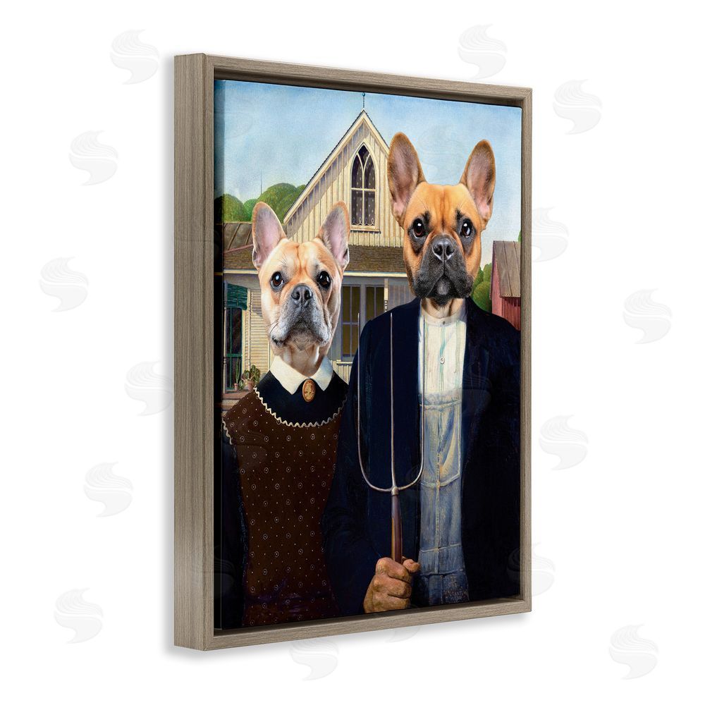 Grotto Studios French Bulldogs Iconic Farmers Brown Floating Frame Canvas Wall Art Print