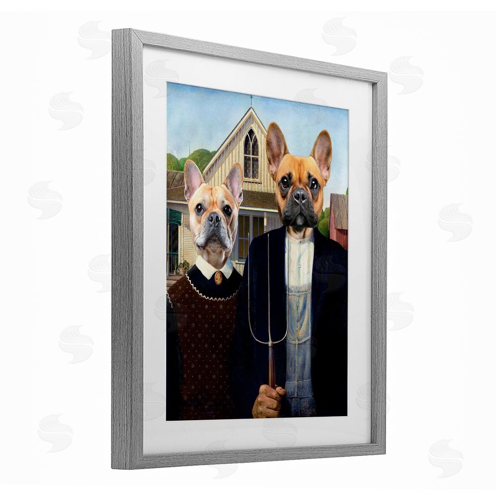 Grotto Studios French Bulldogs Iconic Farmers Gray Framed Print Under Glass Wall Art