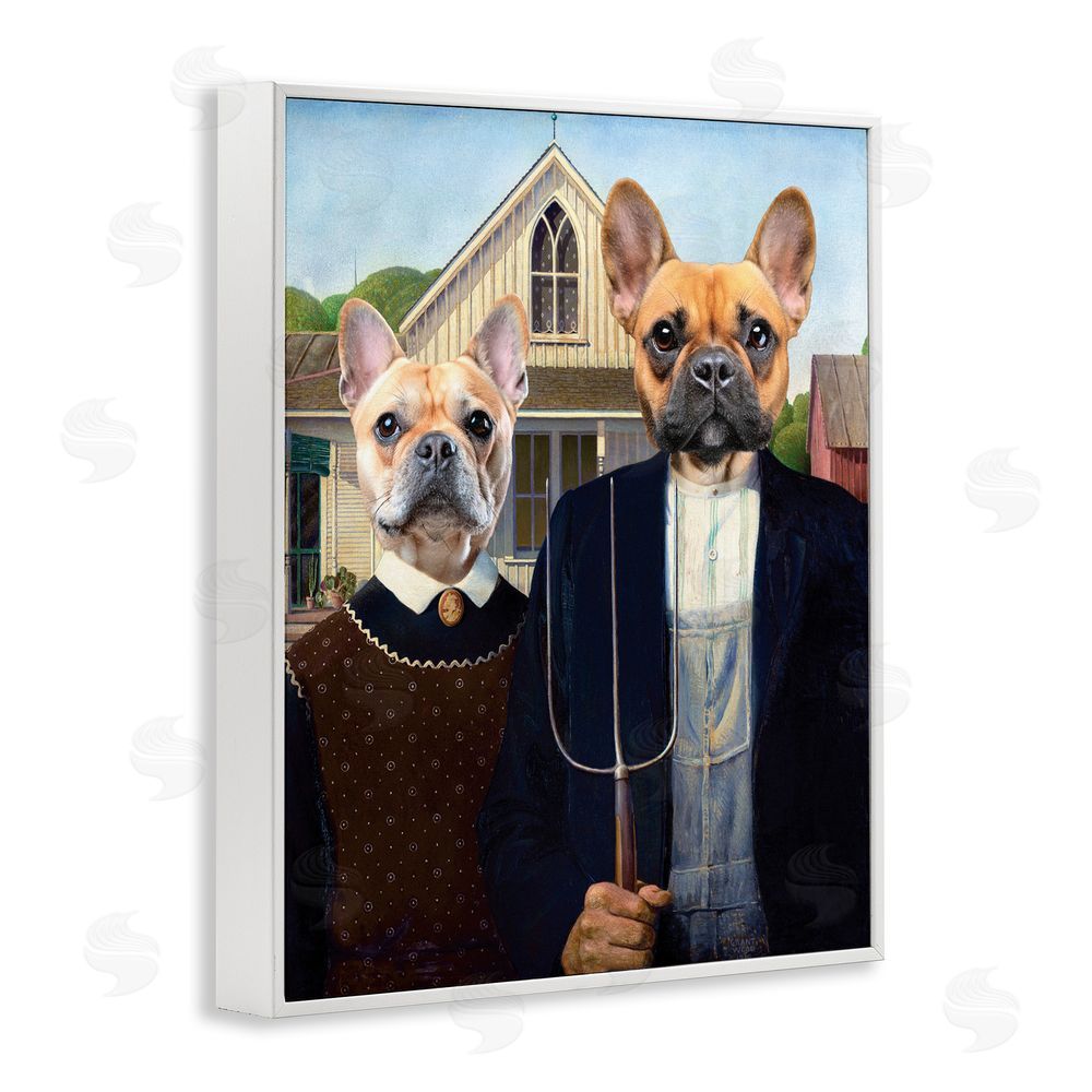 Grotto Studios French Bulldogs Iconic Farmers White Framed Giclee Wall Art Print