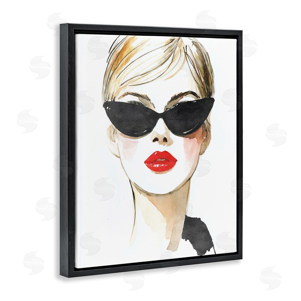 Svetlana Aleynikova Chic Portrait with Crimson Lips Black Floating Frame Canvas Wall Art Print