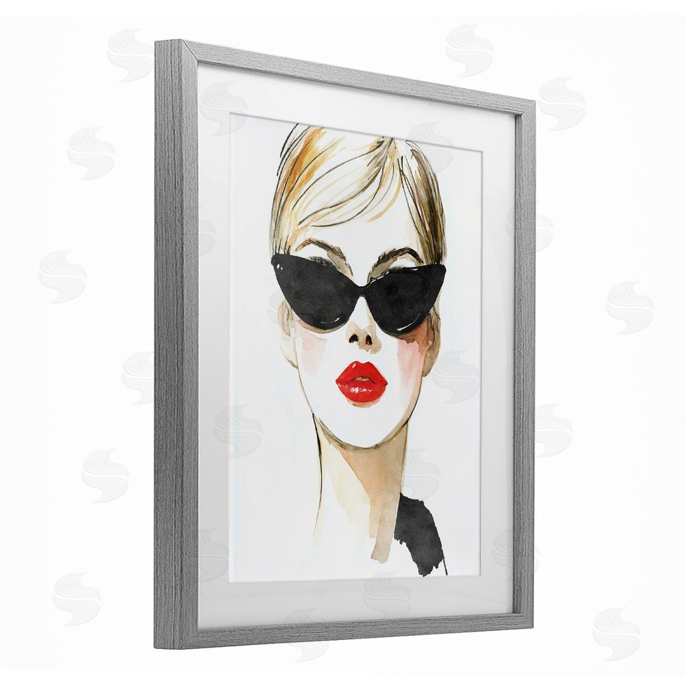 Svetlana Aleynikova Chic Portrait with Crimson Lips Gray Framed Print Under Glass Wall Art
