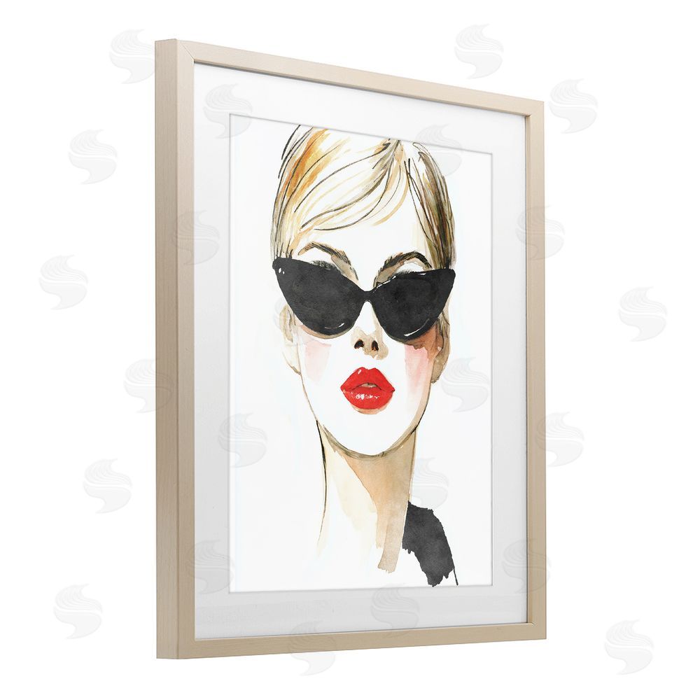 Svetlana Aleynikova Chic Portrait with Crimson Lips Brown Framed Print Under Glass Wall Art