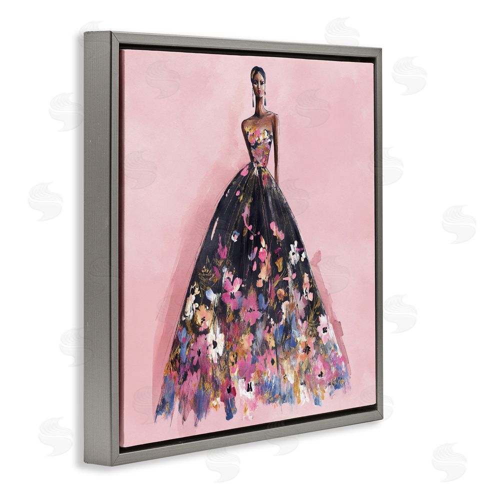 Svetlana Aleynikova Floral Reverie Gown Gray Floating Frame Canvas Wall Art Print
