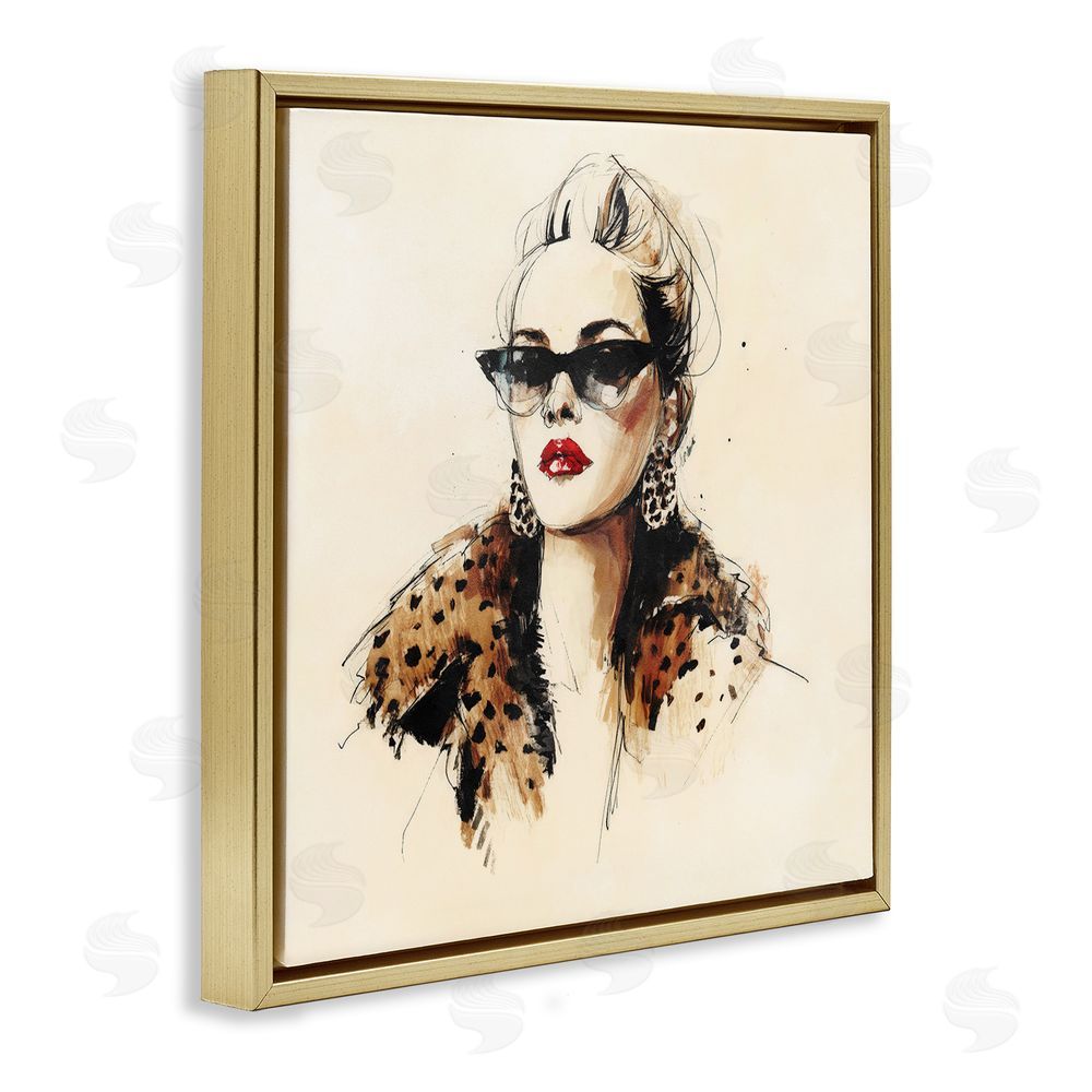 Svetlana Aleynikova Glam Leopard Sonata Portrait Gold Floating Frame Canvas Wall Art Print