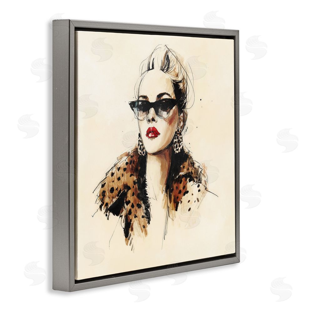 Svetlana Aleynikova Glam Leopard Sonata Portrait Gray Floating Frame Canvas Wall Art Print