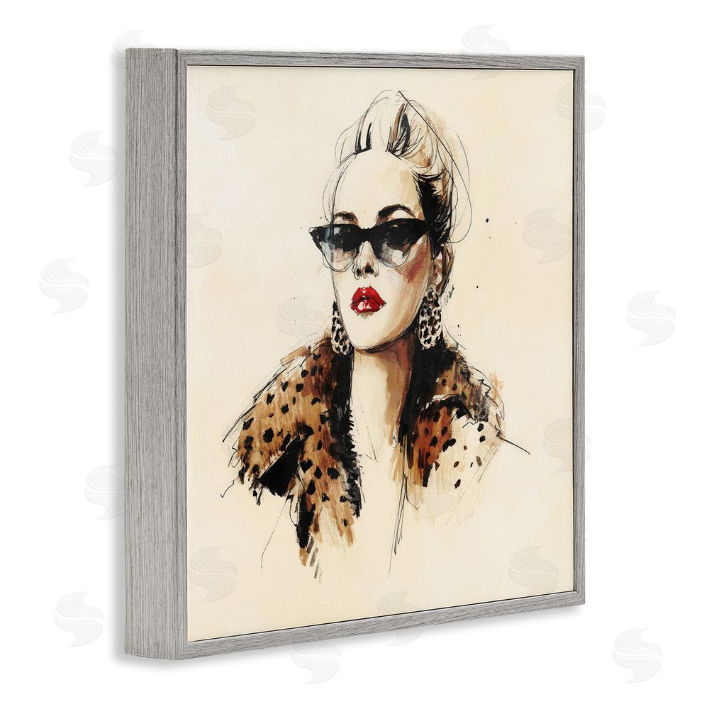 Svetlana Aleynikova Glam Leopard Sonata Portrait Gray Framed Giclee Wall Art Print