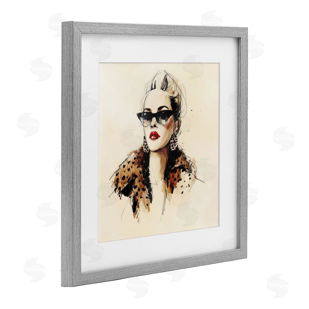 Svetlana Aleynikova Glam Leopard Sonata Portrait Gray Framed Print Under Glass Wall Art
