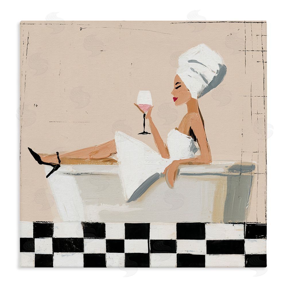 Svetlana Aleynikova Champagne Pause At Bath Time Stretched Canvas Wall Art Print