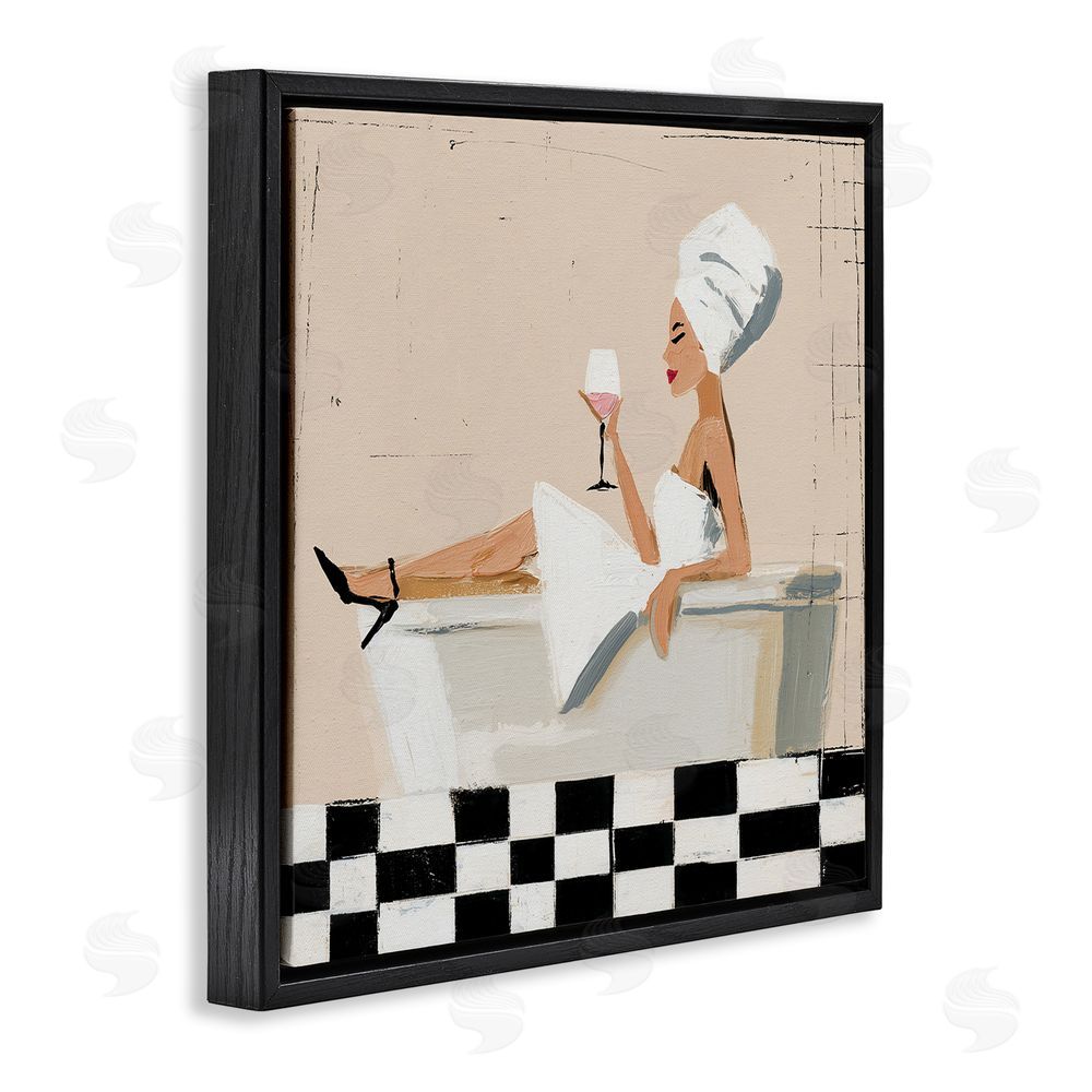 Svetlana Aleynikova Champagne Pause At Bath Time Black Floating Frame Canvas Wall Art Print
