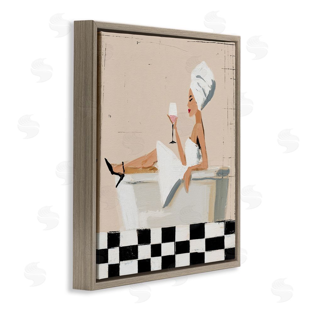 Svetlana Aleynikova Champagne Pause At Bath Time Brown Floating Frame Canvas Wall Art Print
