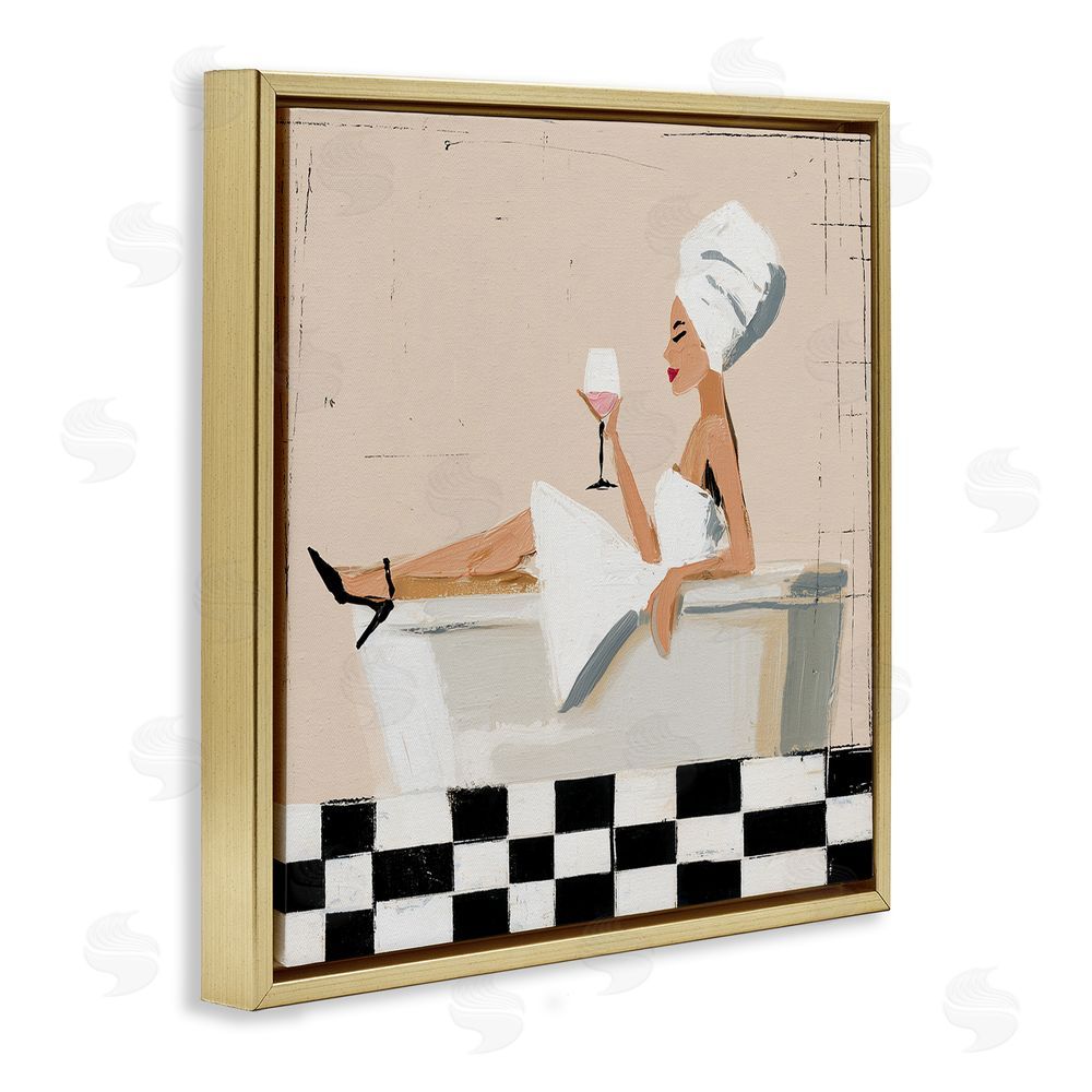 Svetlana Aleynikova Champagne Pause At Bath Time Gold Floating Frame Canvas Wall Art Print