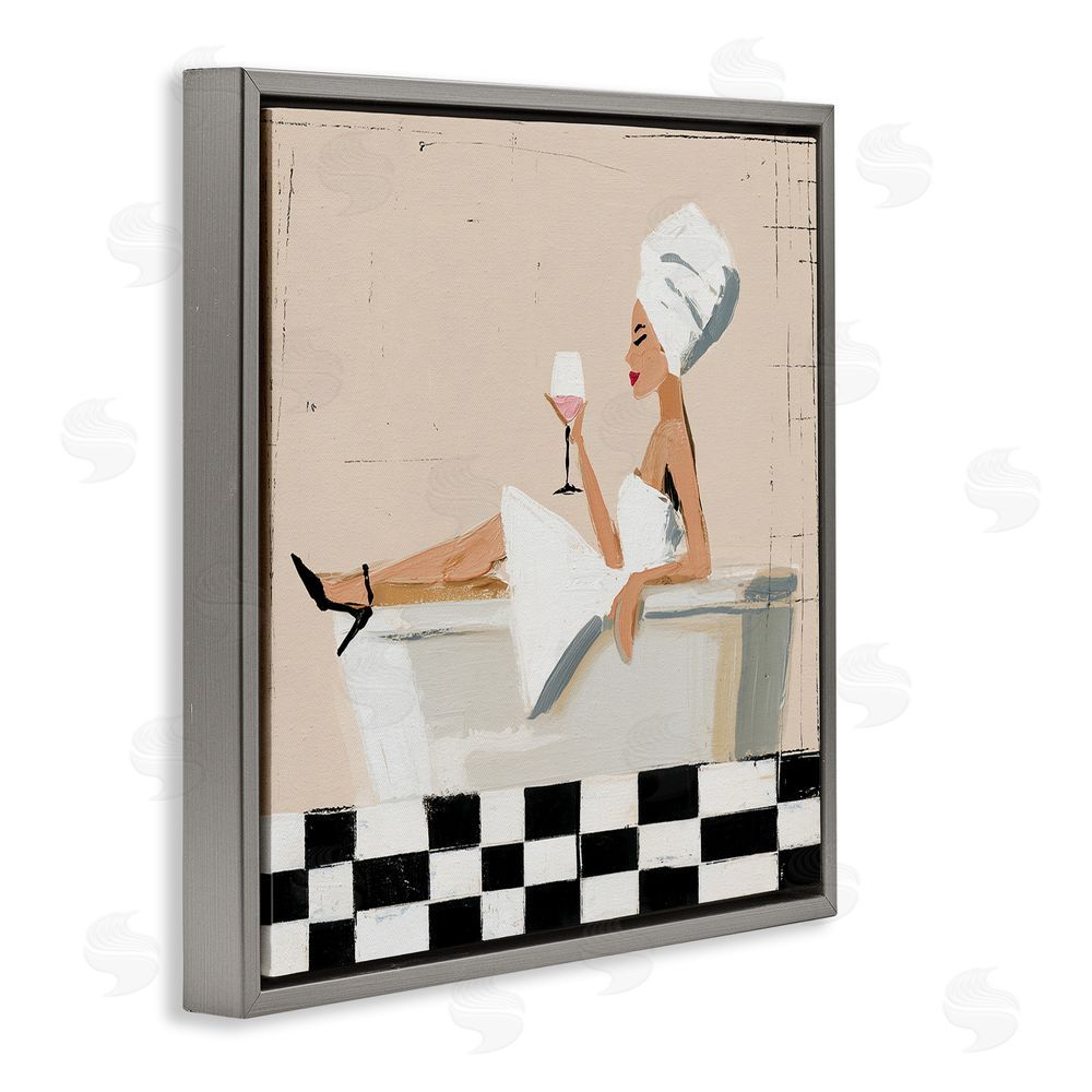 Svetlana Aleynikova Champagne Pause At Bath Time Gray Floating Frame Canvas Wall Art Print