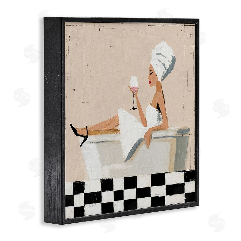 Svetlana Aleynikova Champagne Pause At Bath Time Black Framed Giclee Wall Art Print