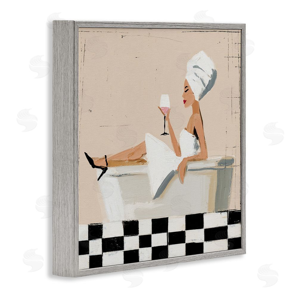 Svetlana Aleynikova Champagne Pause At Bath Time Gray Framed Giclee Wall Art Print