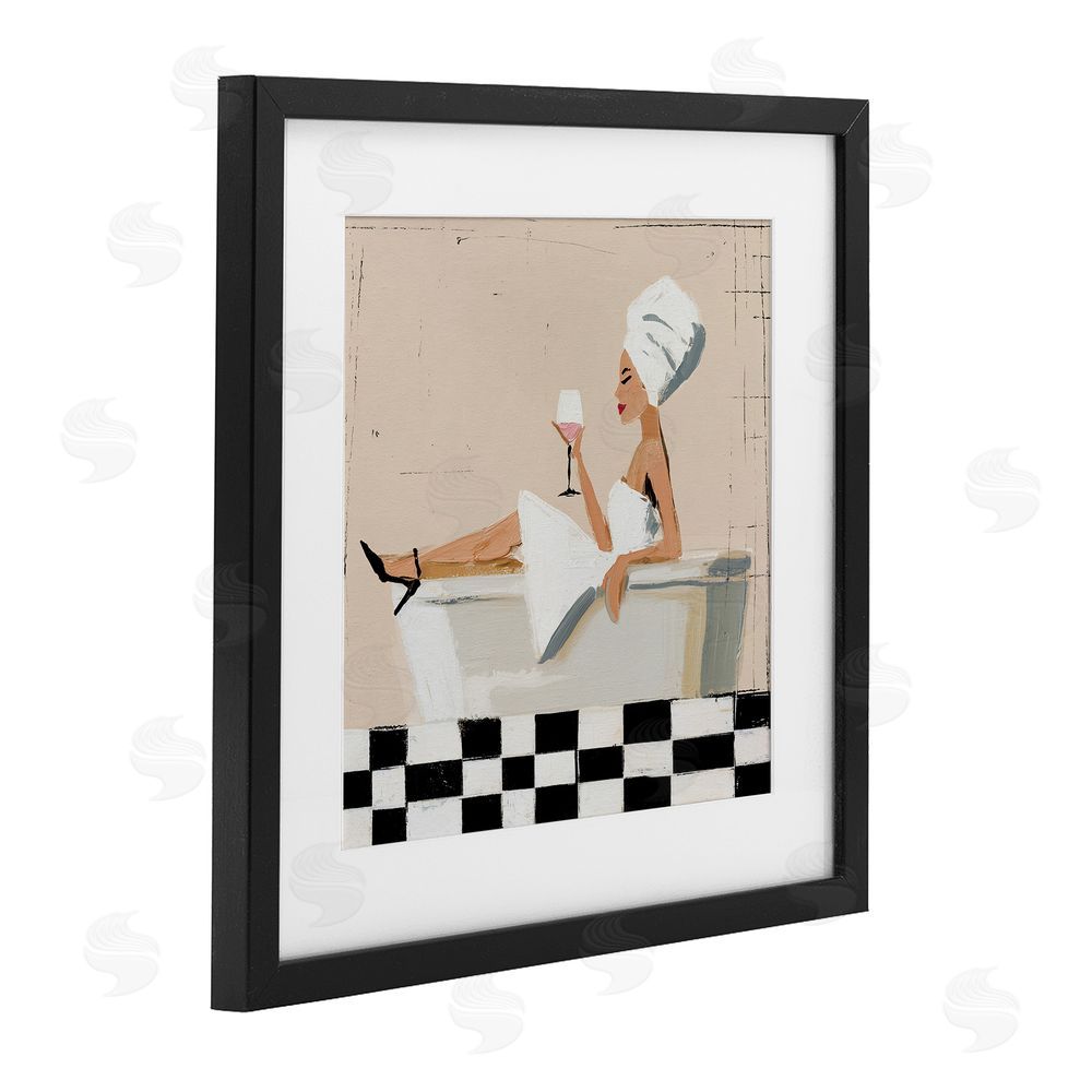 Svetlana Aleynikova Champagne Pause At Bath Time Black Framed Print Under Glass Wall Art