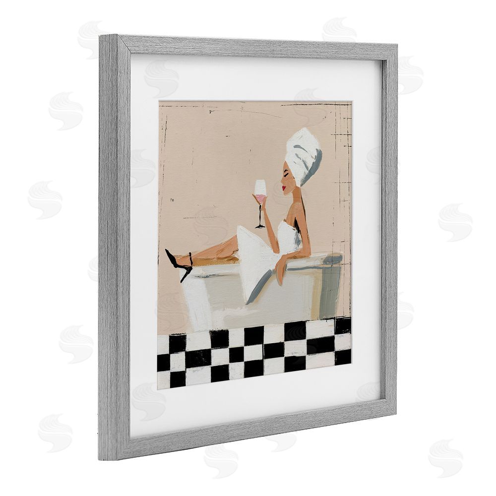 Svetlana Aleynikova Champagne Pause At Bath Time Gray Framed Print Under Glass Wall Art