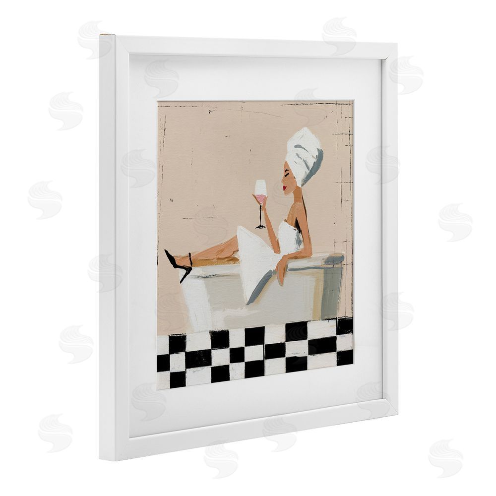 Svetlana Aleynikova Champagne Pause At Bath Time White Framed Print Under Glass Wall Art