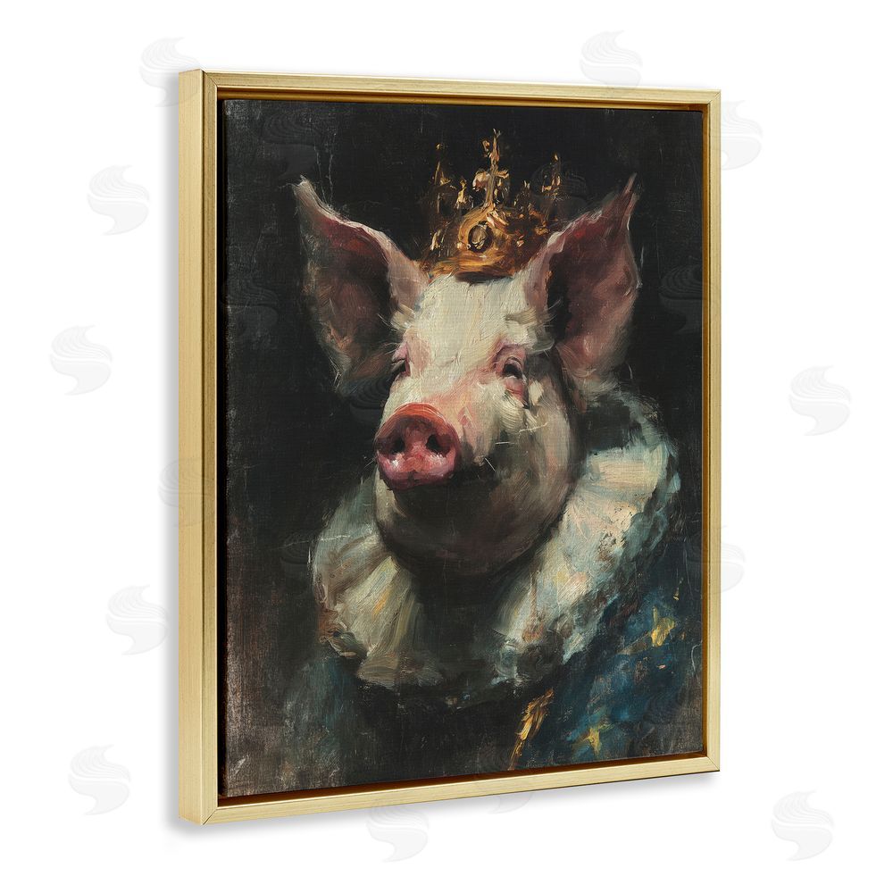 Svetlana Aleynikova Crowned Imperial Pig Gold Floating Frame Canvas Wall Art Print