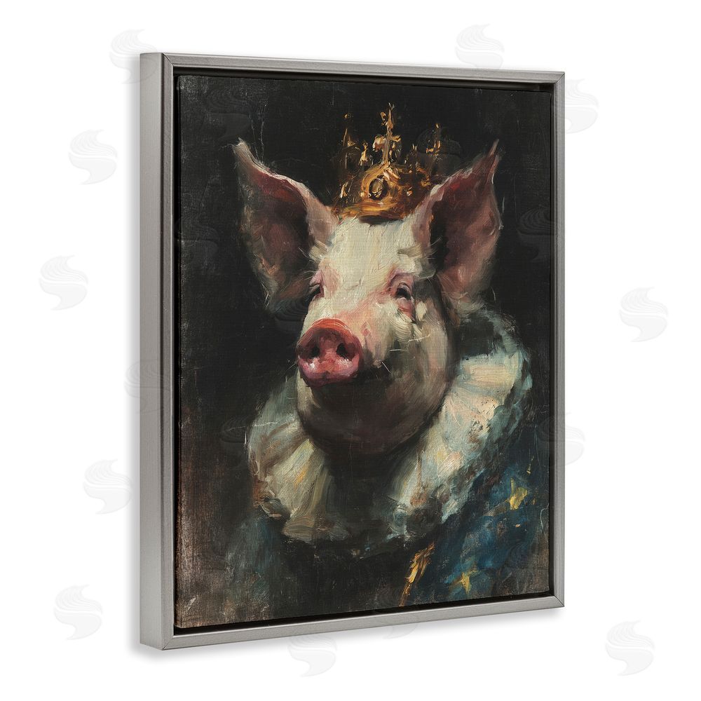 Svetlana Aleynikova Crowned Imperial Pig Gray Floating Frame Canvas Wall Art Print