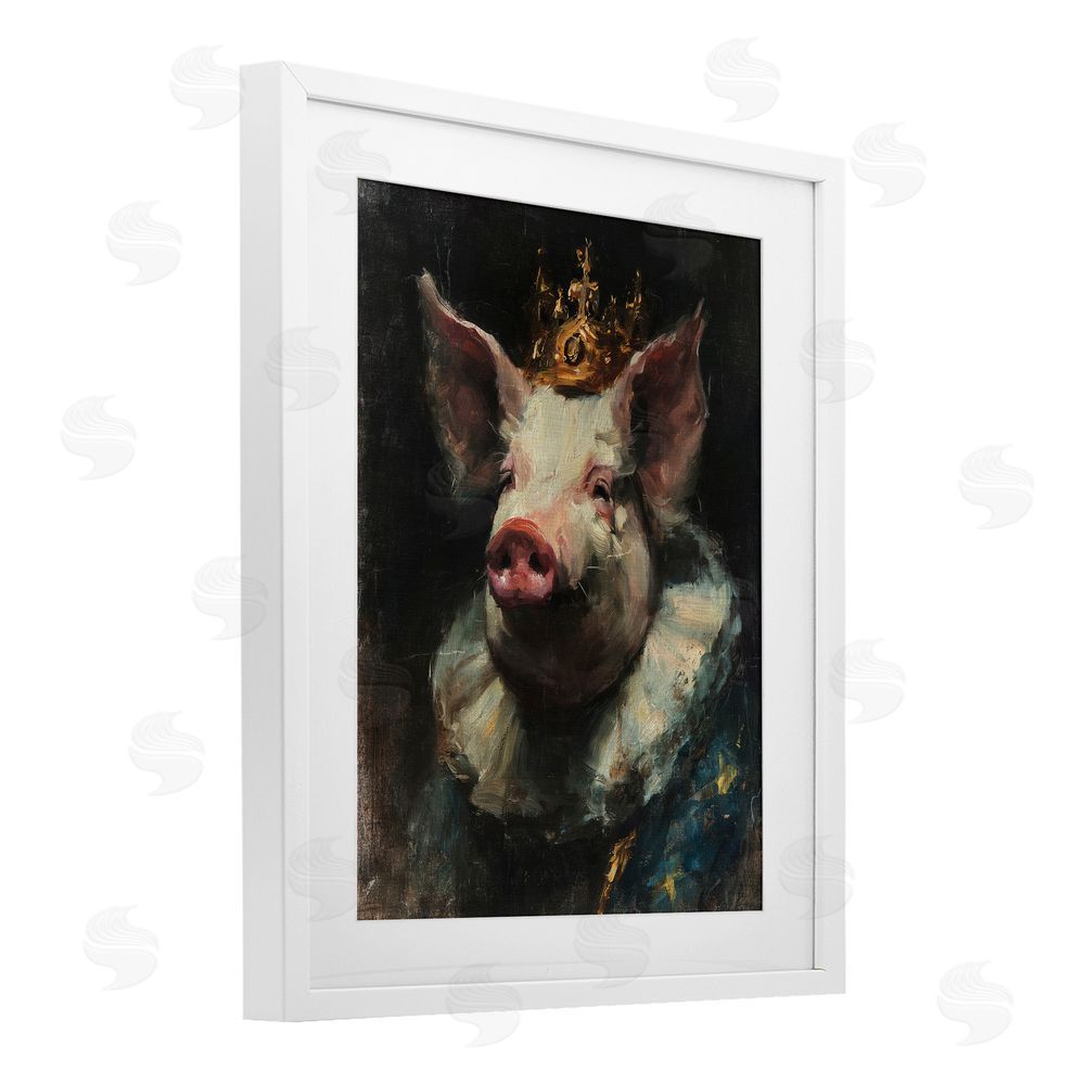Svetlana Aleynikova Crowned Imperial Pig White Framed Print Under Glass Wall Art