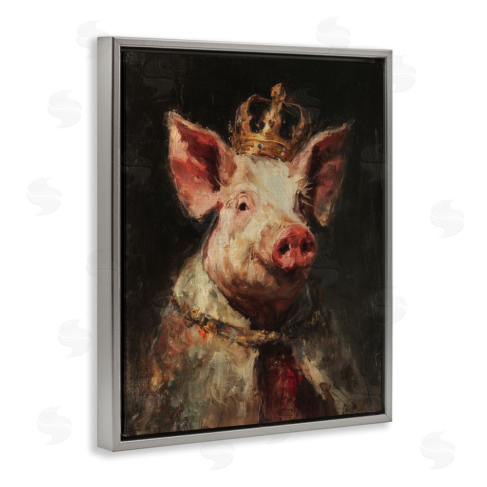 Svetlana Aleynikova Royal Swine Portrait Gray Floating Frame Canvas Wall Art Print