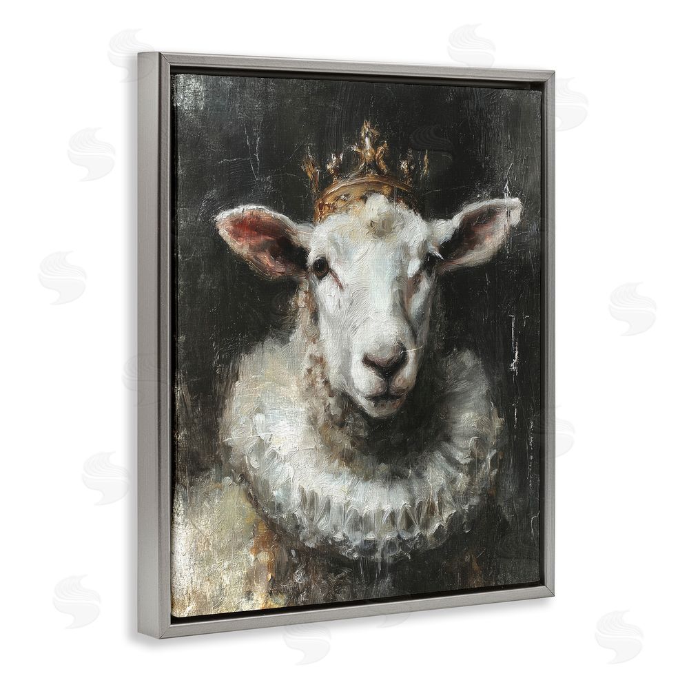Svetlana Aleynikova Crowned Sheep Portrait Gray Floating Frame Canvas Wall Art Print