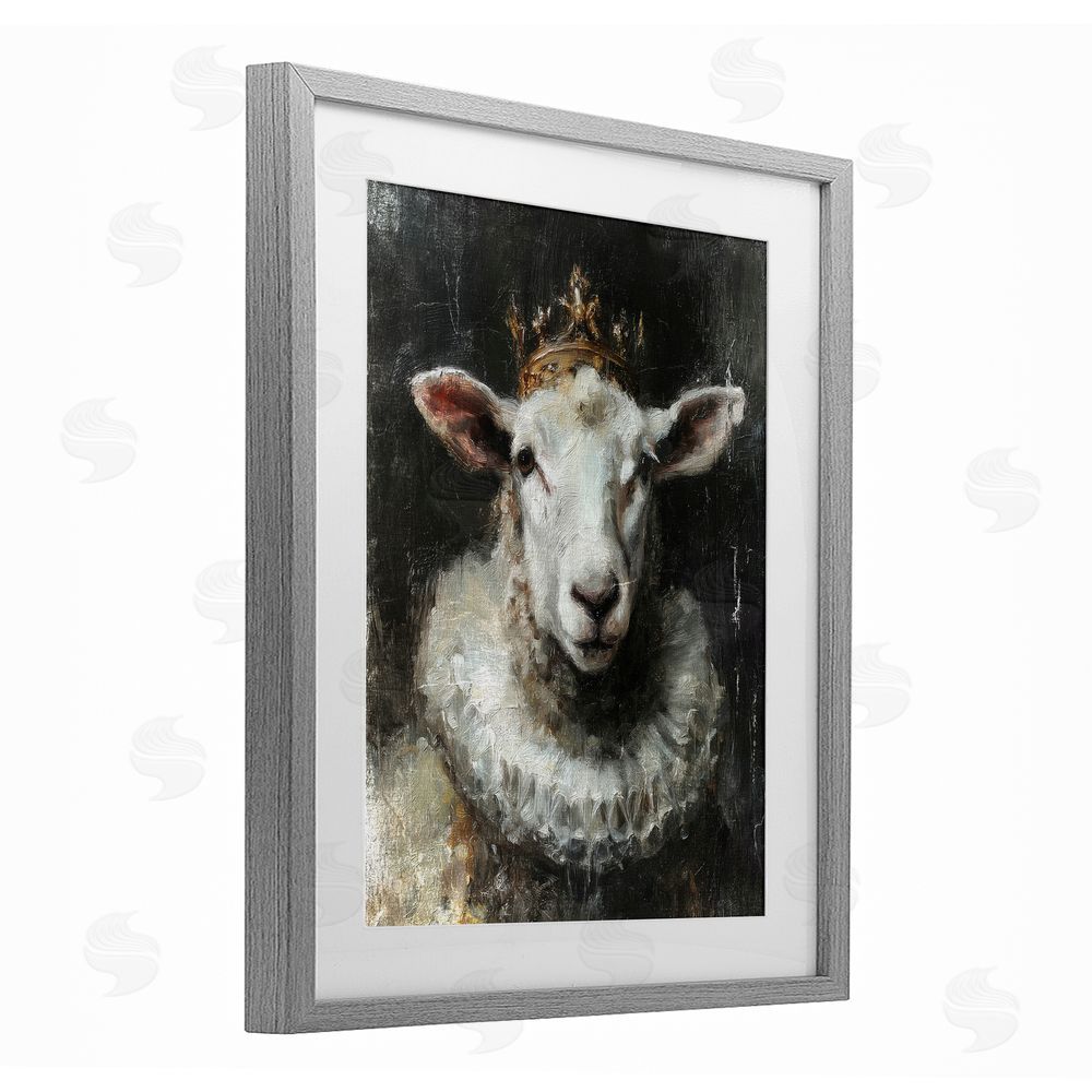 Svetlana Aleynikova Crowned Sheep Portrait Gray Framed Print Under Glass Wall Art