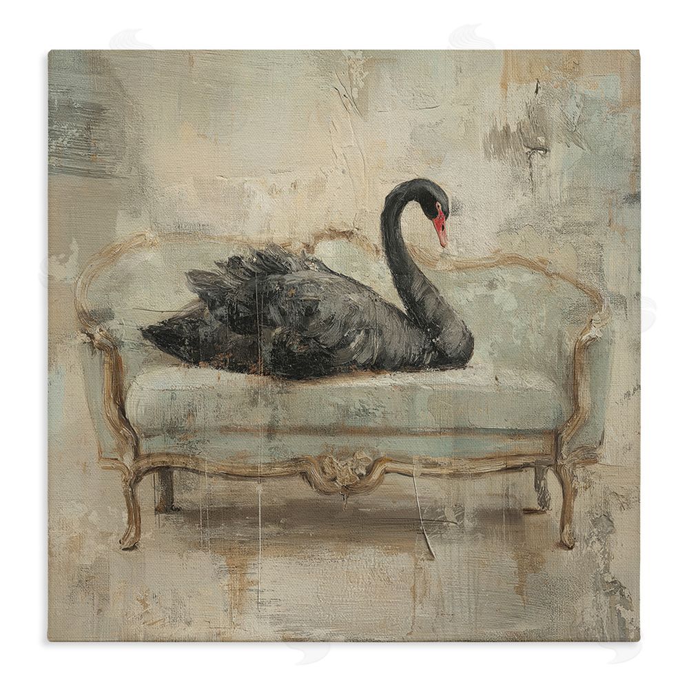 Svetlana Aleynikova Black Swan on Vintage Sofa Stretched Canvas Wall Art Print