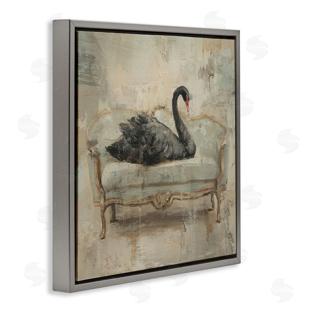 Svetlana Aleynikova Black Swan on Vintage Sofa Gray Floating Frame Canvas Wall Art Print