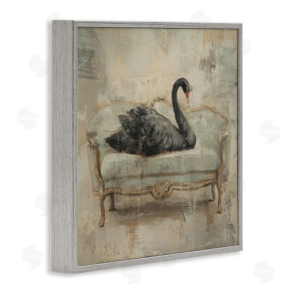 Svetlana Aleynikova Black Swan on Vintage Sofa Gray Framed Giclee Wall Art Print