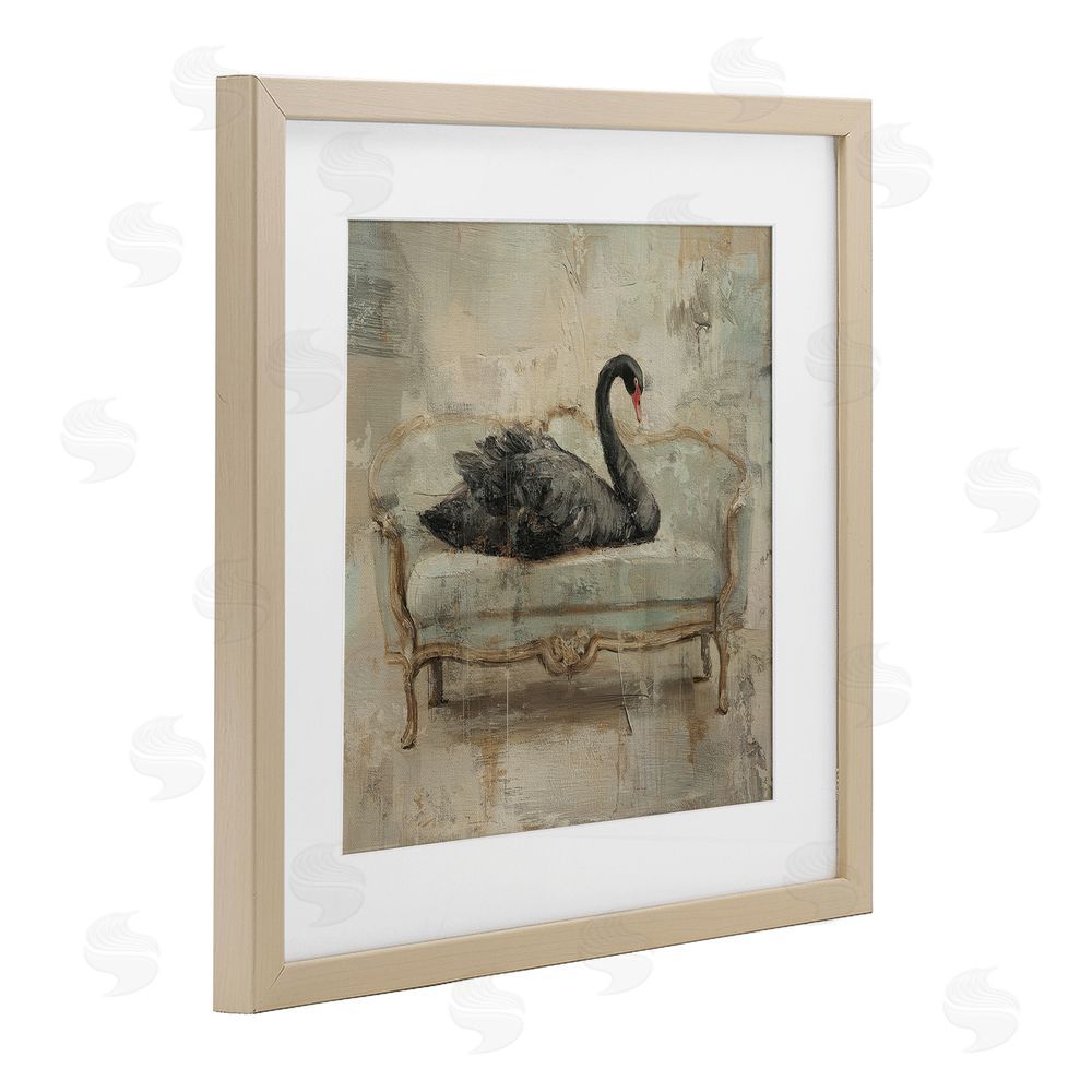 Svetlana Aleynikova Black Swan on Vintage Sofa Brown Framed Print Under Glass Wall Art
