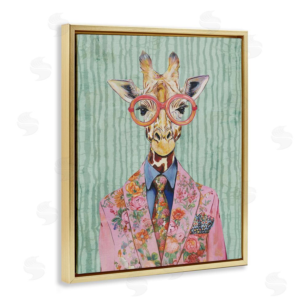 Svetlana Aleynikova Tall Stylish Giraffe Gold Floating Frame Canvas Wall Art Print