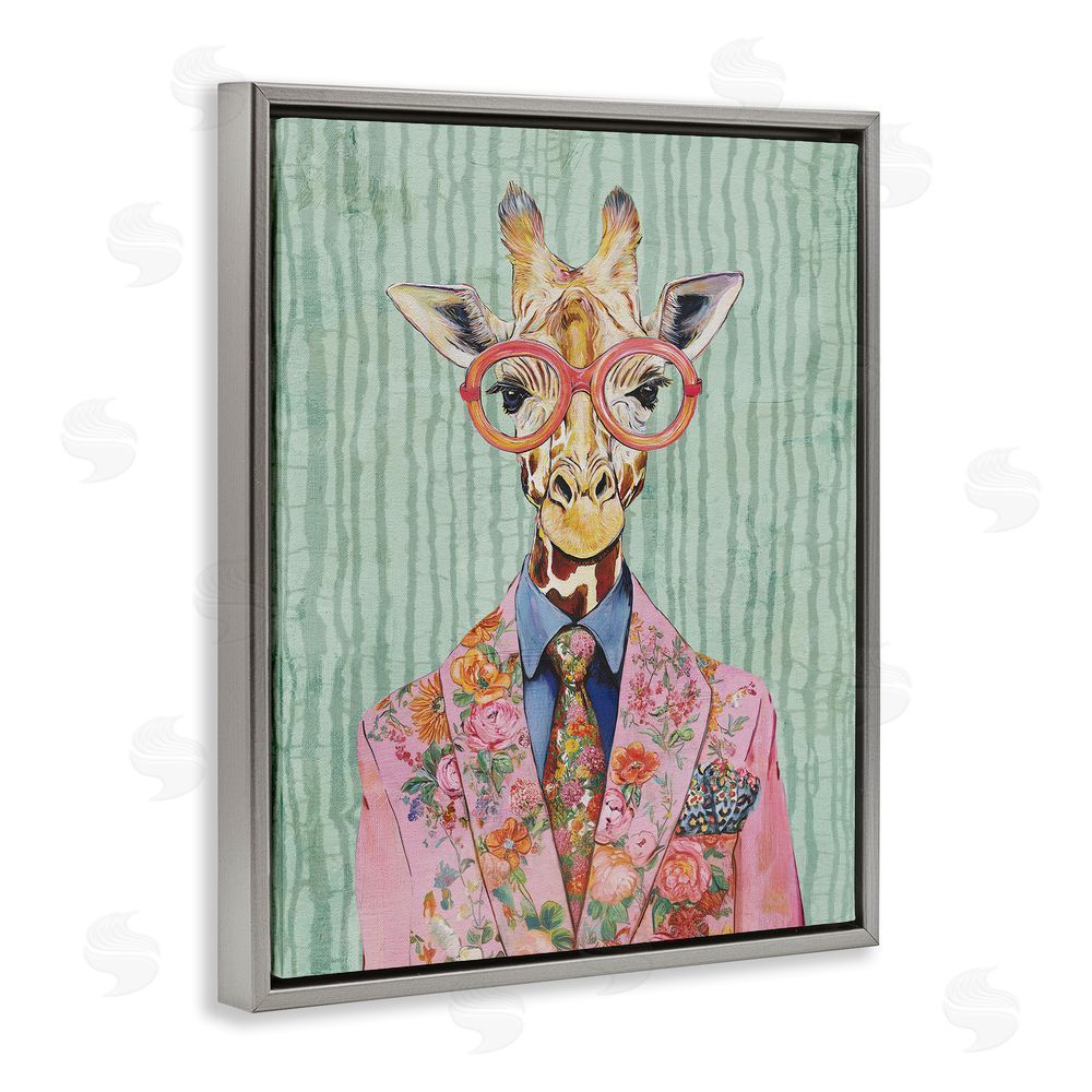 Svetlana Aleynikova Tall Stylish Giraffe Gray Floating Frame Canvas Wall Art Print