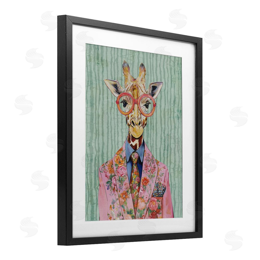 Svetlana Aleynikova Tall Stylish Giraffe Black Framed Print Under Glass Wall Art